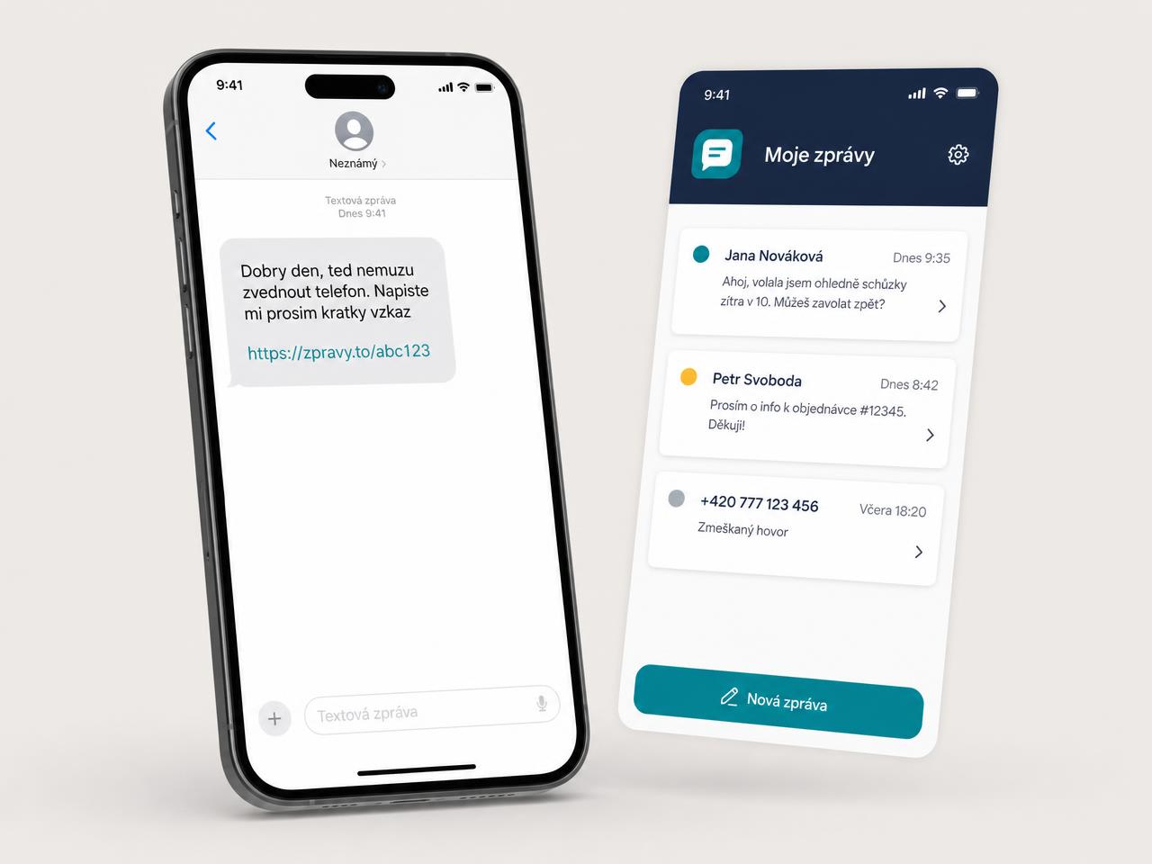 SMS s odkazem pro volajícího a přehled přijatých vzkazů v telefonu